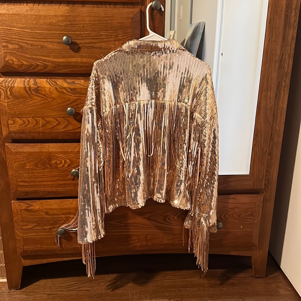 Brand new, never worn Vocal fringe sequin jacket. Size L